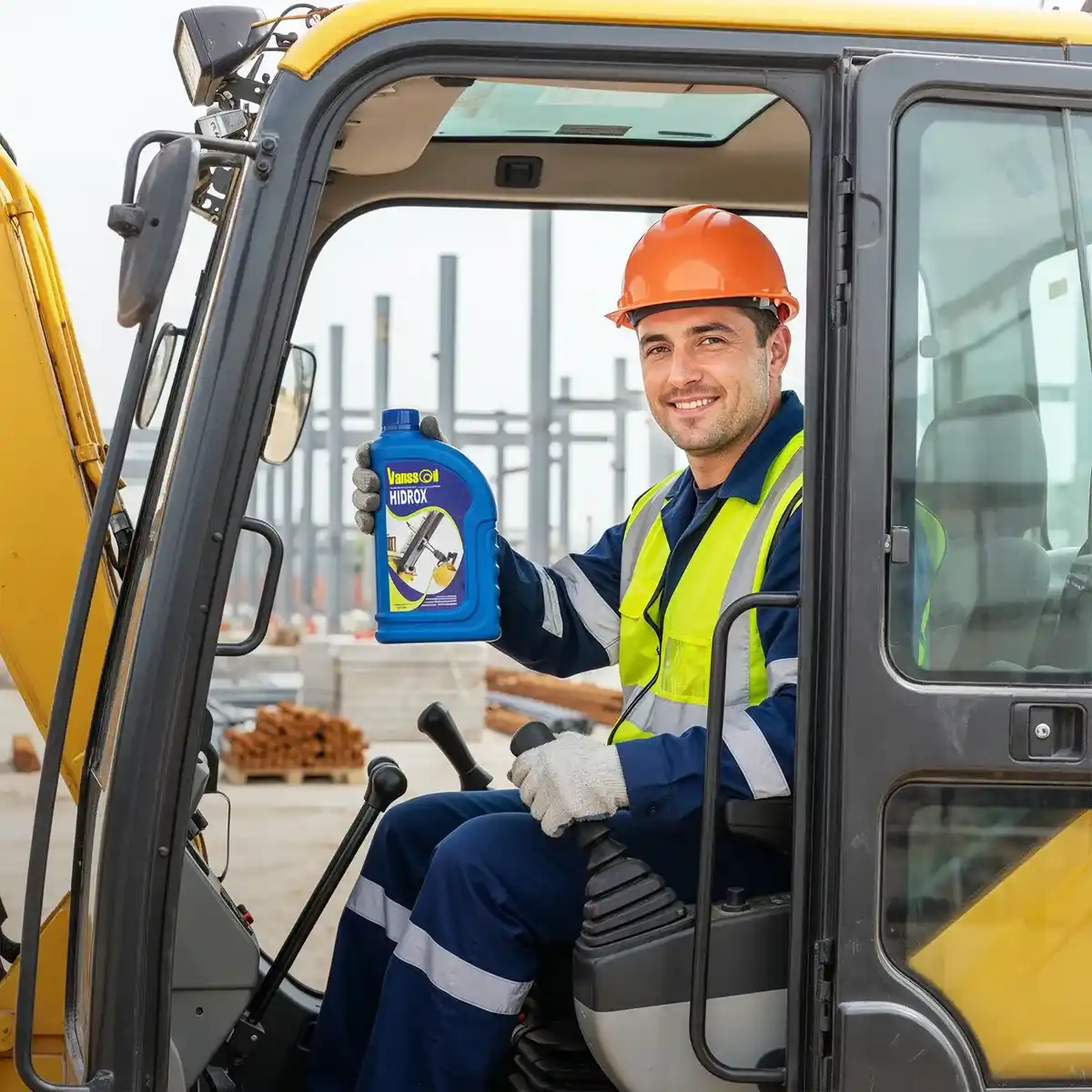 aceite hidraulico vanssoil con trabajador excavadora