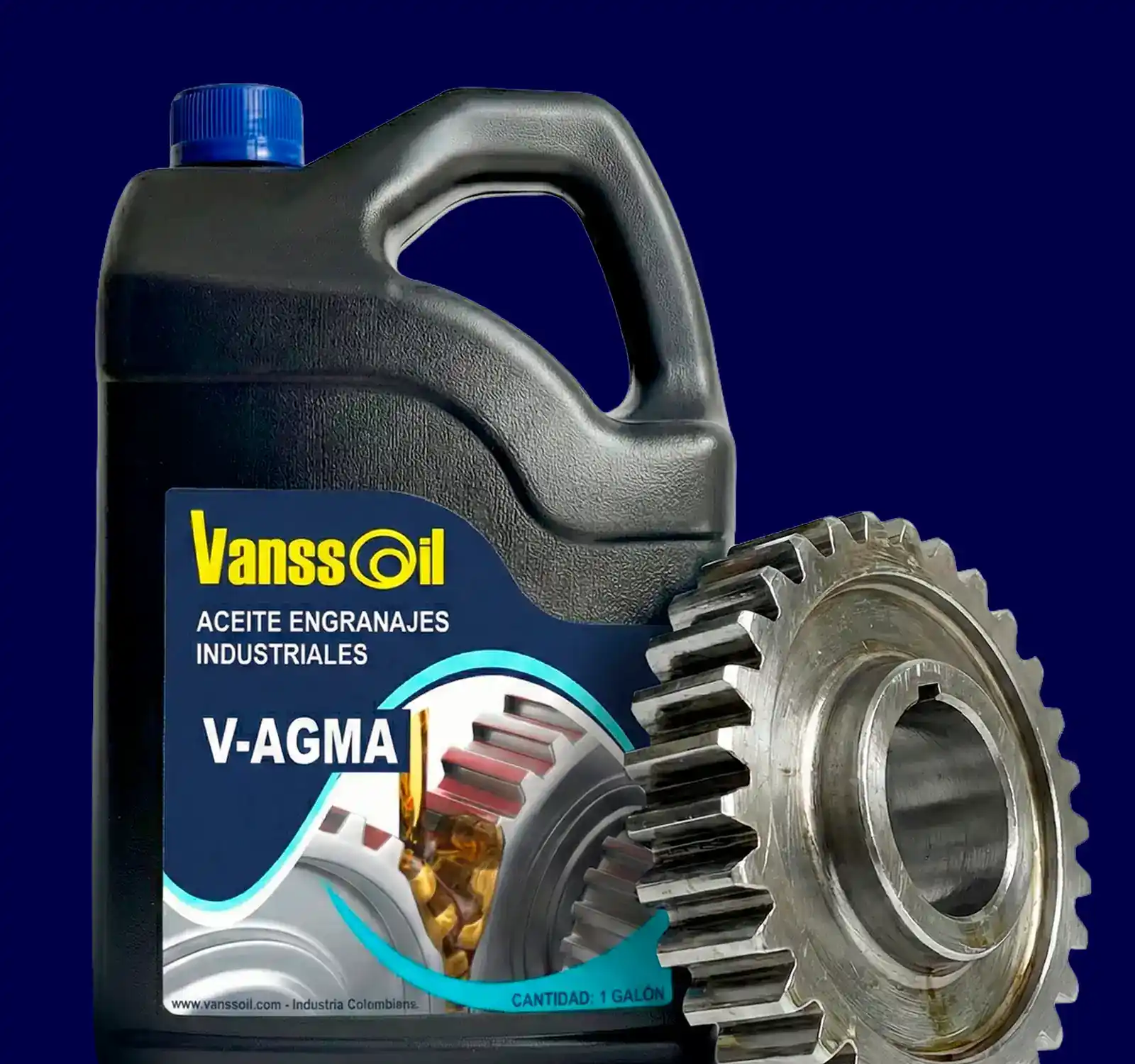 galon frontal aceite para engranajes fondo azul