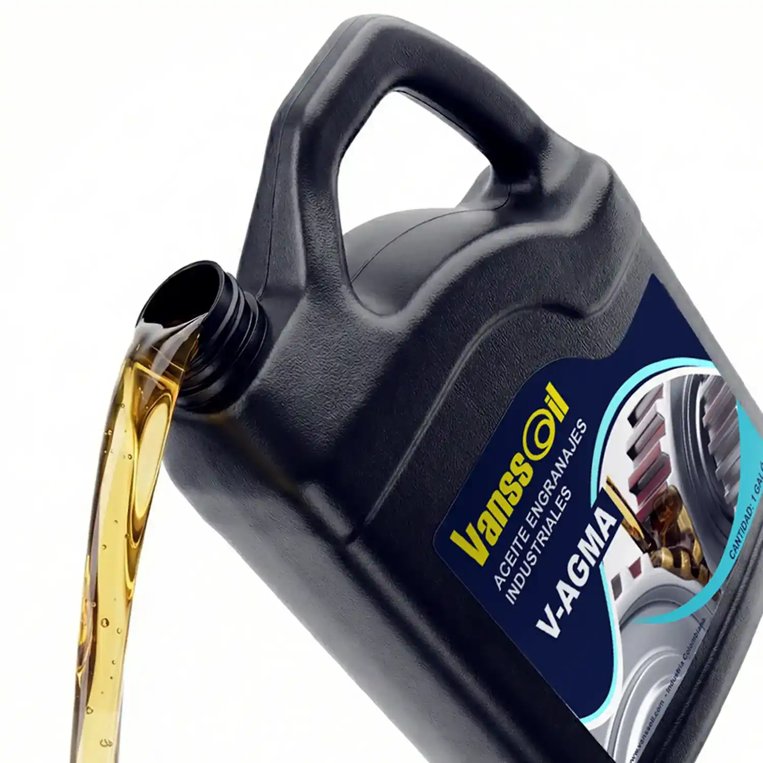 garrafa aceite industrial engranajes de vanssoil hechando aceite fondo blanco