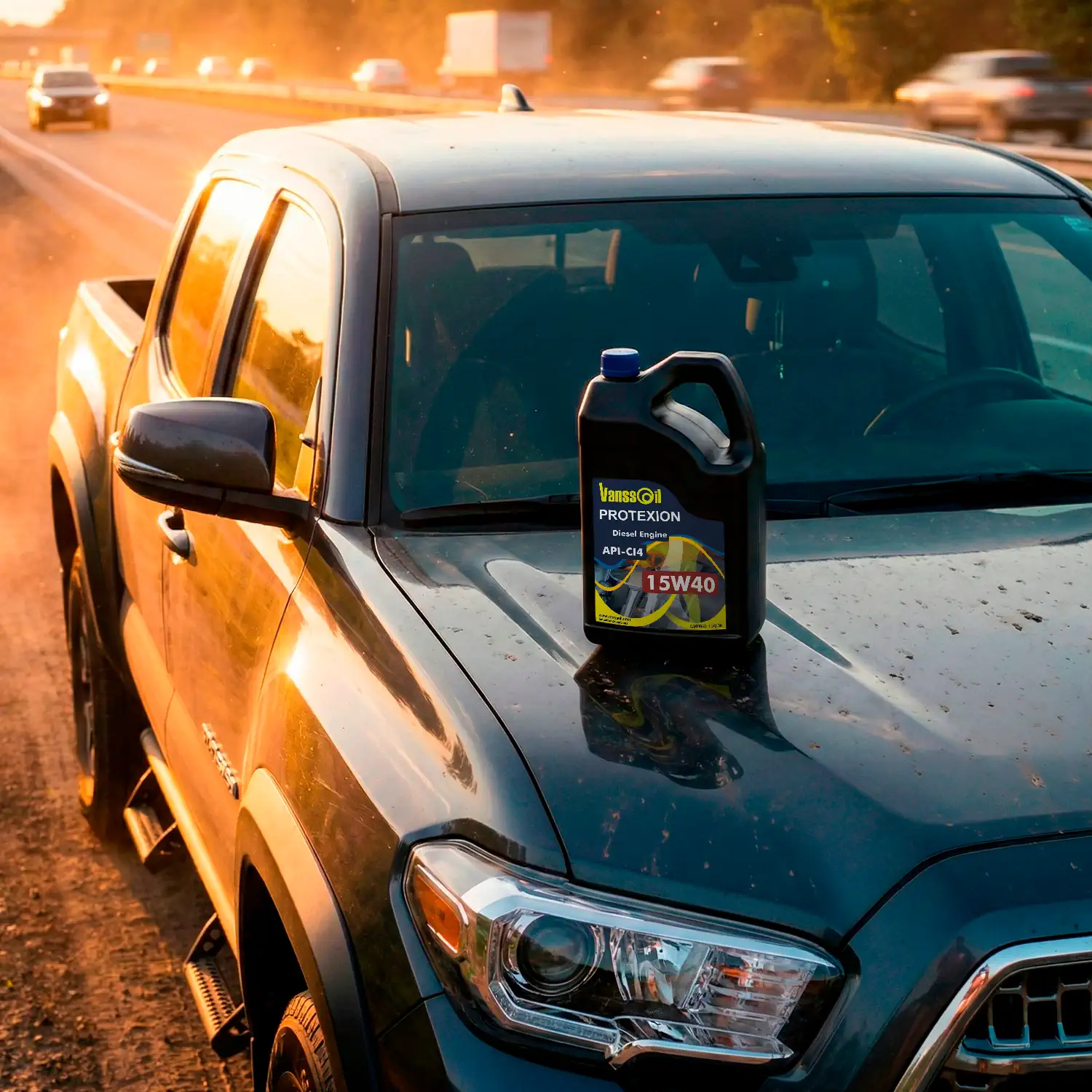 galon 15w40 encima de camioneta