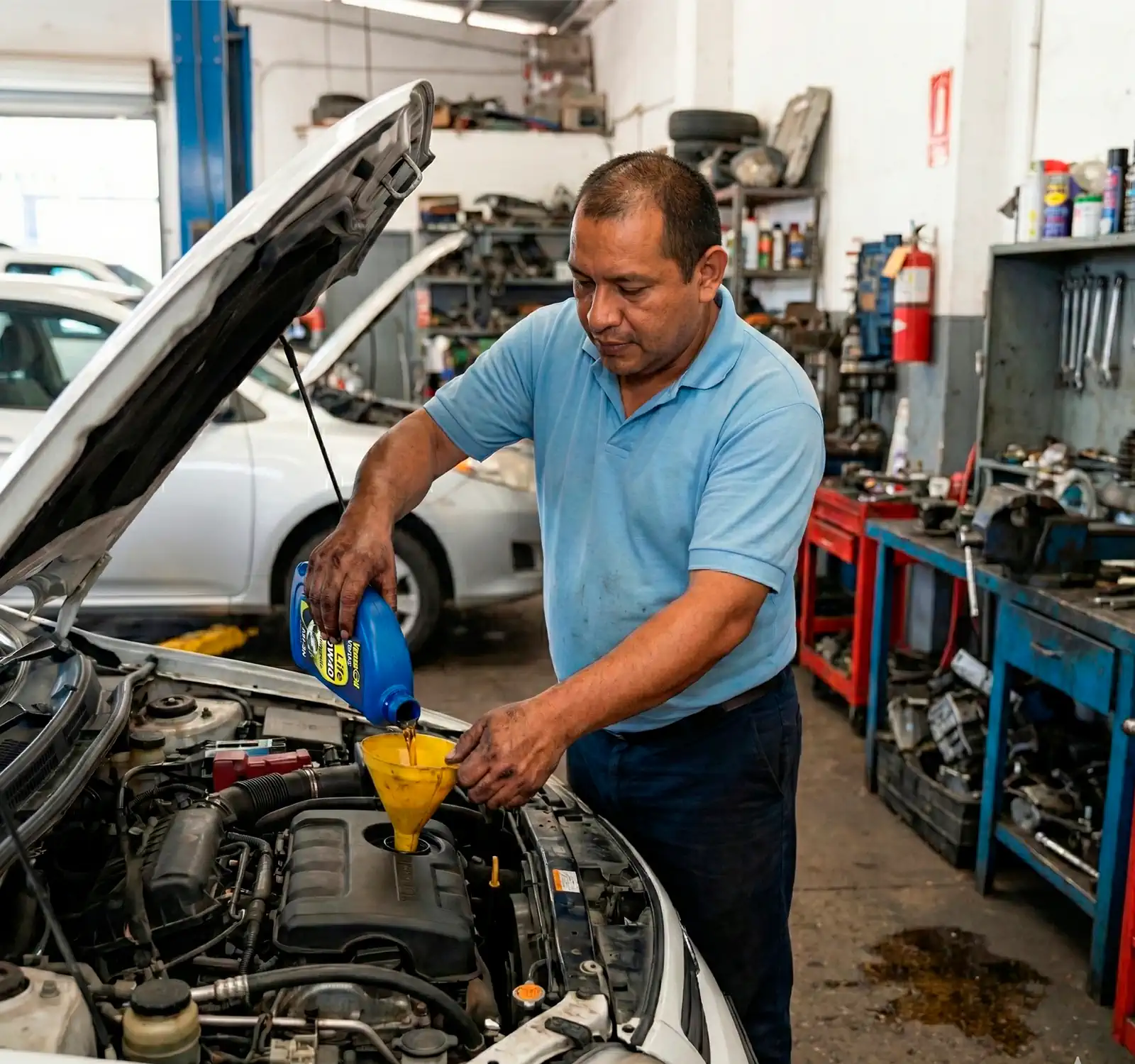 tecnicomecanico cambiando aceite con 10w40 vanssoil