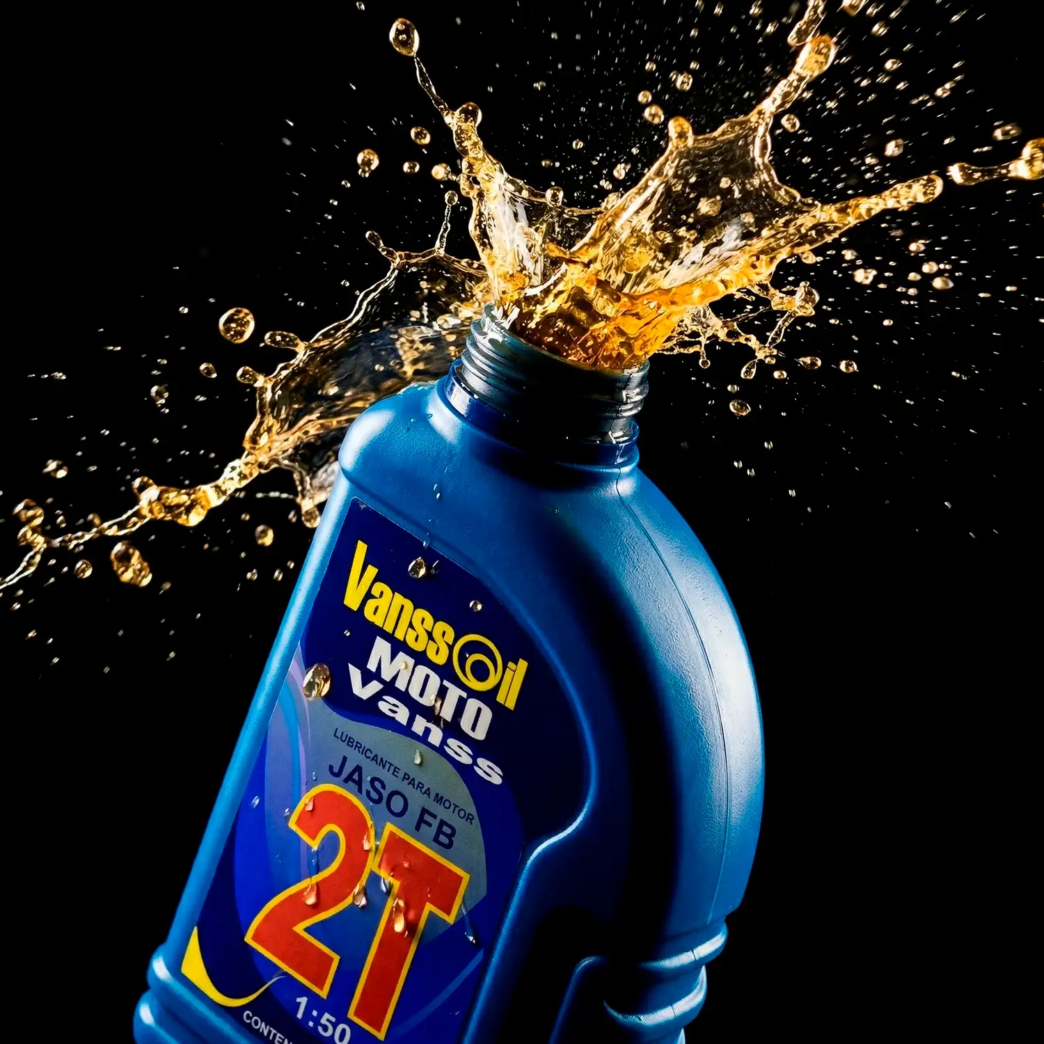 aceite 2t fb vanssoil fondo negro chorreando aceite explosivamente