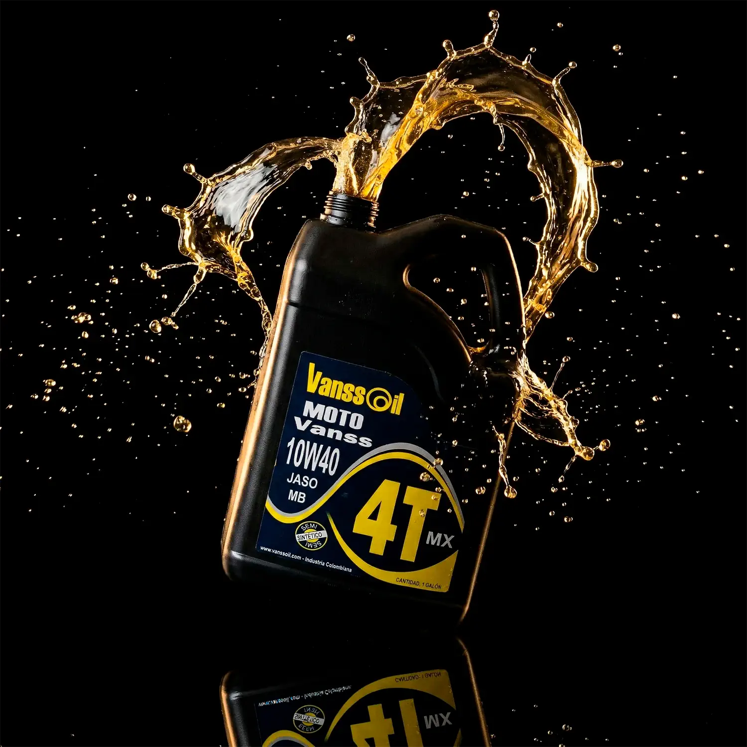 galon 10w40 4t vanssoil fondo negro chorreando aceite automotriz naturalmente