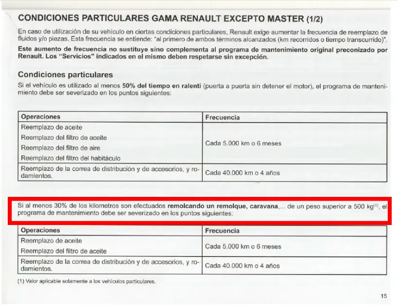programa de mantenimiento gama renault 2011 condicion uso de remolque carga pesada